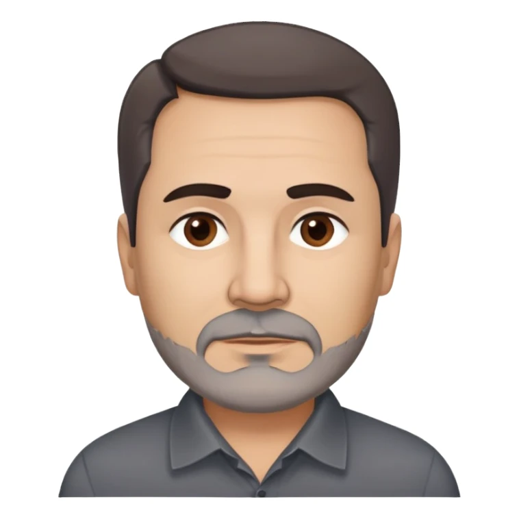 Hispanic man, 57 years old with light complexion. Round face with defined jawline. Expressive dark brown eyes, thick straight eyebrows. Short brown hair, slightly styled. Full brown beard with minimal gray. Professional appearance. Wearing a dark collared shirt. sticker