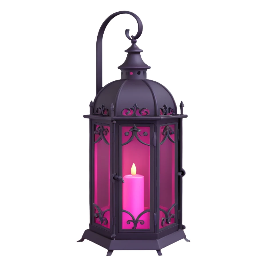 3D gothic lantern with pink glass, wrought iron, dramatic lighting sticker