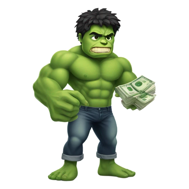 Smart hulk holding money  sticker
