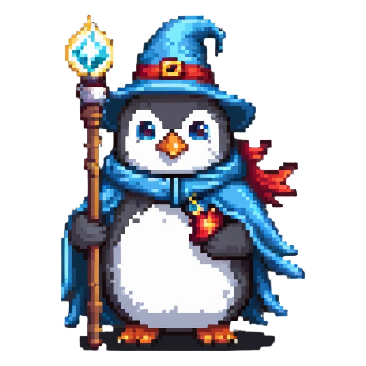penguin wizard with magic staff and robe sticker