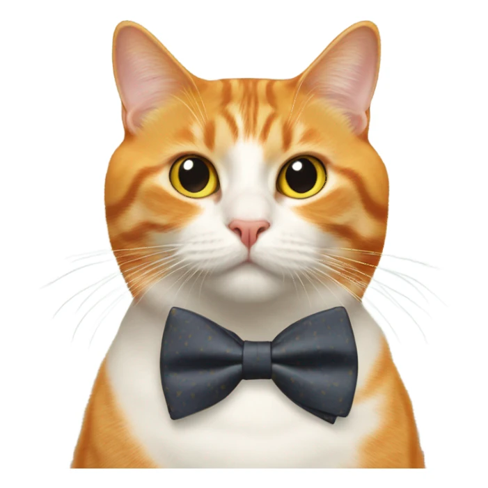 Orange cat wearing a bowtie with a rubber duck pattern sticker