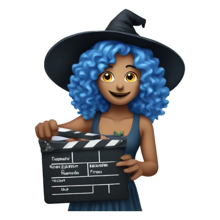 blue-curly-haired witch with a clapperboard in her hands sticker