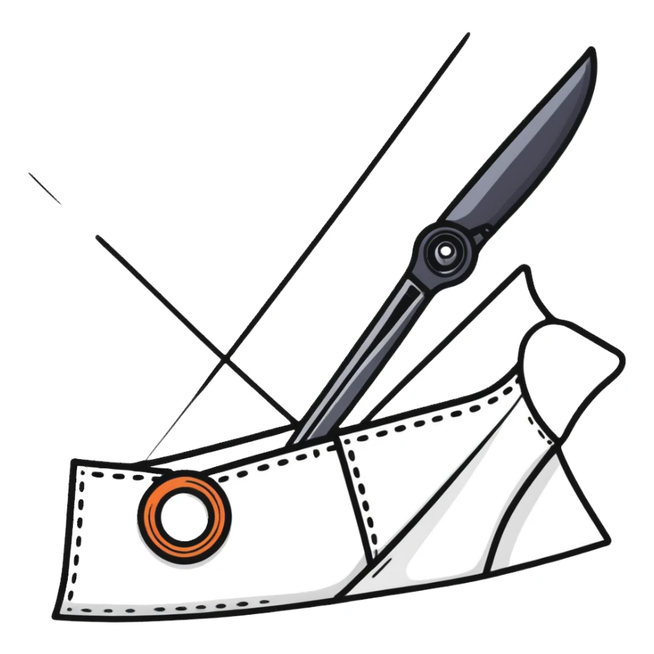 tailoring scissors cutting fabric with dotted line sticker