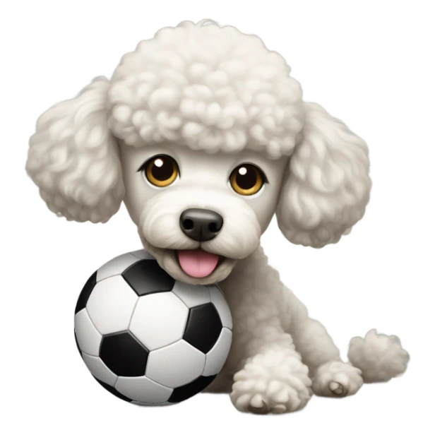 Poodle with a soccer ball sticker
