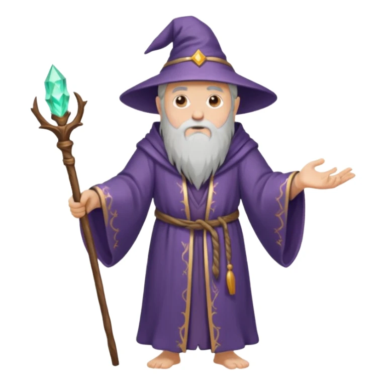Old wizard in robe holding wooden magic staff sticker