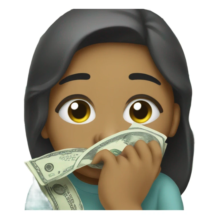 Wiping tears with dollar bill sticker