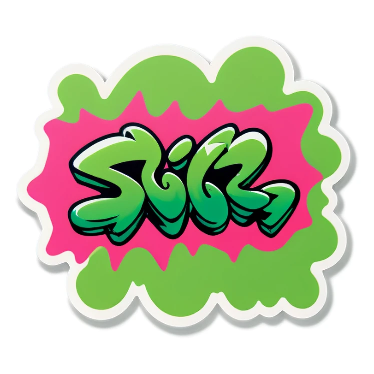 Green and pink graffiti sticker