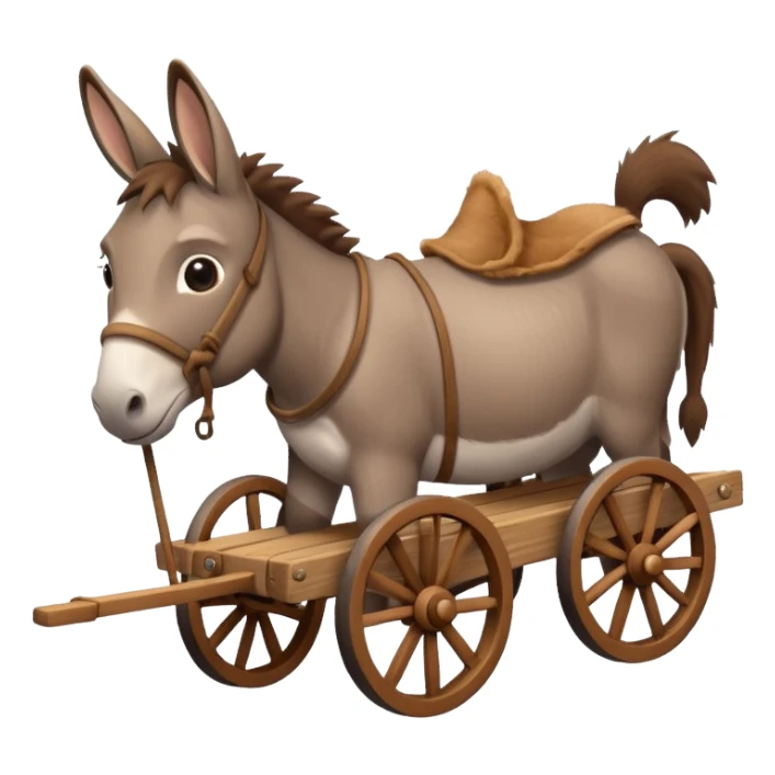 donkey pulling a wooden wagon, simple and cute sticker