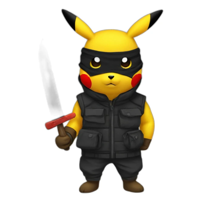 pikachu with balaclava and fake knife sticker