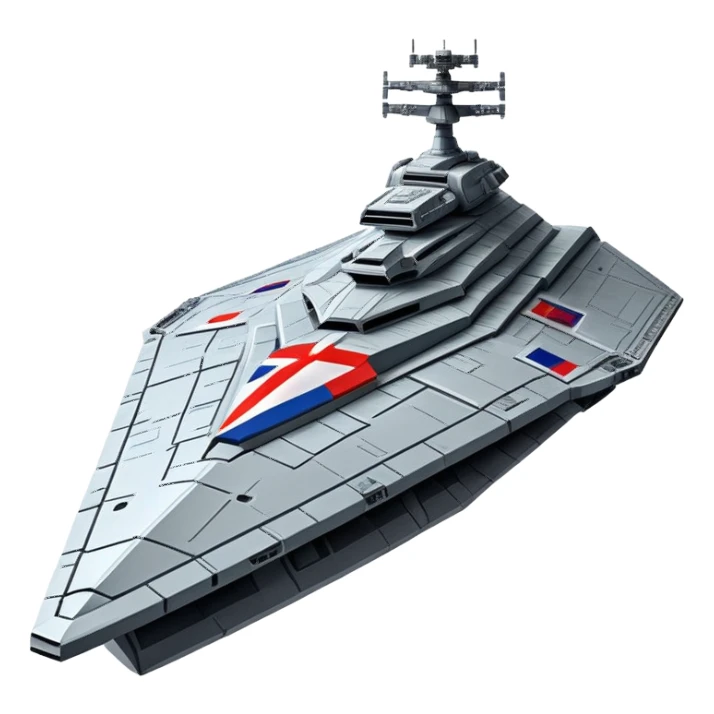 Giant star destroyer style Russian spacecraft with flag pattern on hull sticker