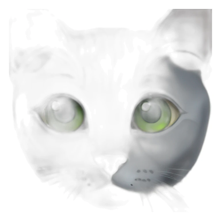 round faced grey russian blue cat with green eyes and fat sticker