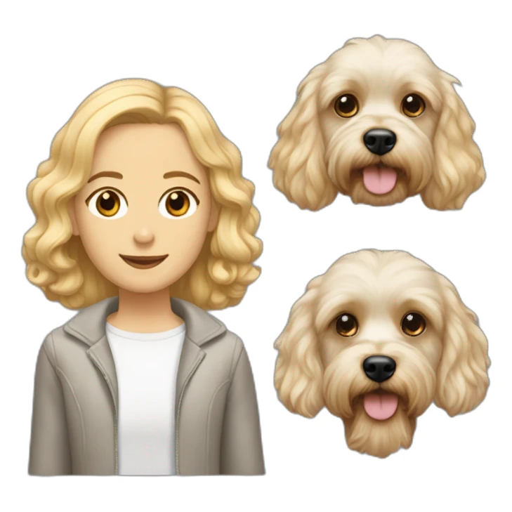 White Cavapoo with a blonde girl and a bearded dark haired guy sticker