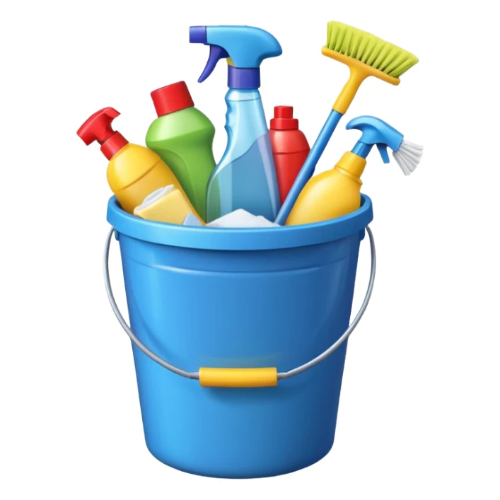 bucket with cleaning items sticker