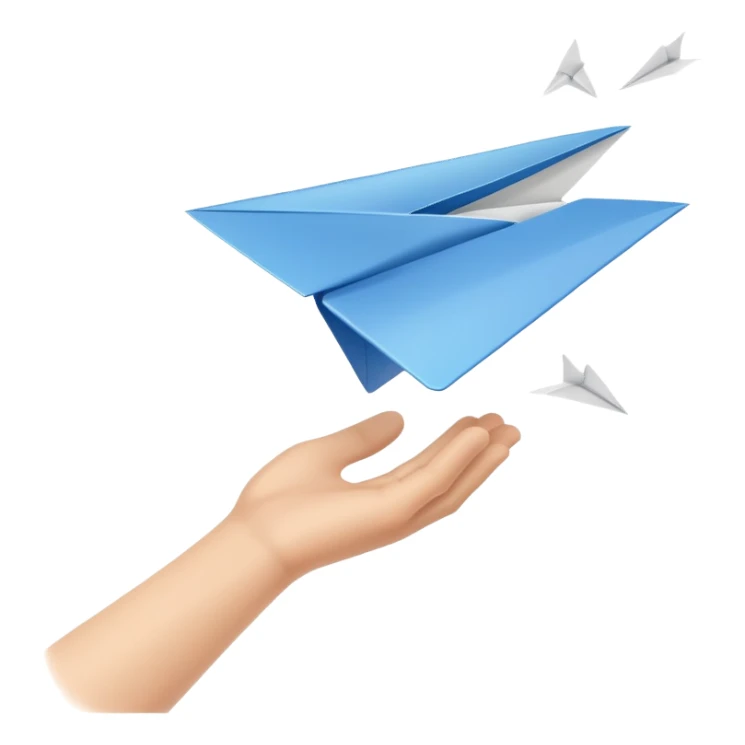 hand throwing a paper airplane, fun and dynamic sticker
