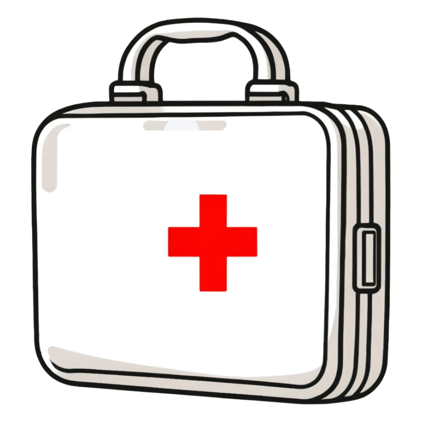 First aid kit with a red cross sticker
