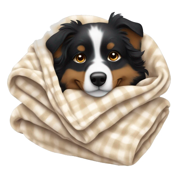 Small black australian shepherd dog sleeping with blanket  sticker