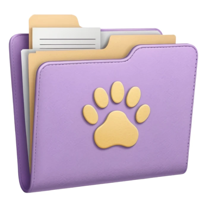 a pastel folder of documents with a pawprint on it sticker