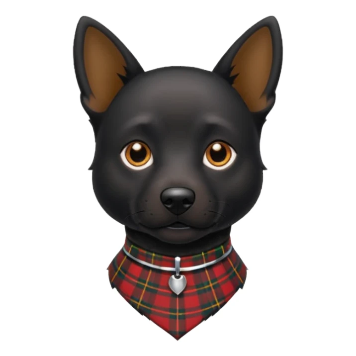 Medium size black dog with pointed face tartan collar sticker