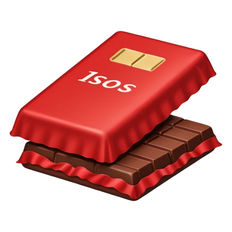 a chocolate bar with half red wrapped sticker