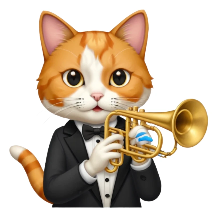 calico cat play trumpeter, portrait sticker