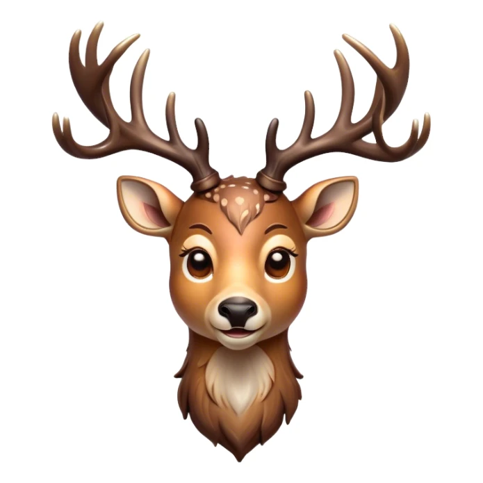 Cinematic Comical Deer Portrait Emoji, Head tilted dramatically with an exaggeratedly amused expression, featuring a sleek dappled Fur and whimsically contorted antlers, wide, expressive eyes filled with playful disbelief, Simplified yet hilariously expressive features, highly detailed, glowing with a slightly sassy glow, high shine, dramatic yet playful, stylized with an air of cheeky woodland mischief, bright and endearing, soft glowing outline, capturing the essence of a spirited and over-the-top deer, so meme-worthy it feels like it could side-eye its way into forest folklore instantly! sticker