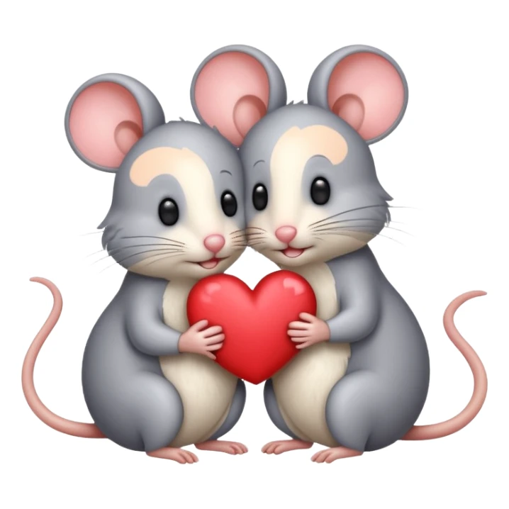 three mice hugging eachother with hearts sticker