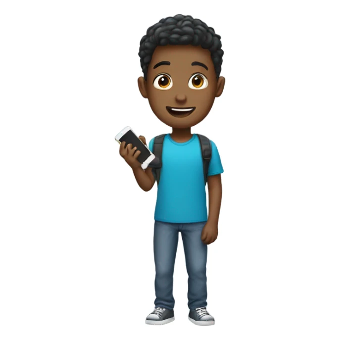 Boy with new phone sticker