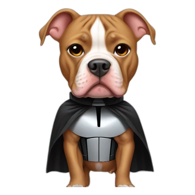 Tan pitbull wearing a Darth vader sticker