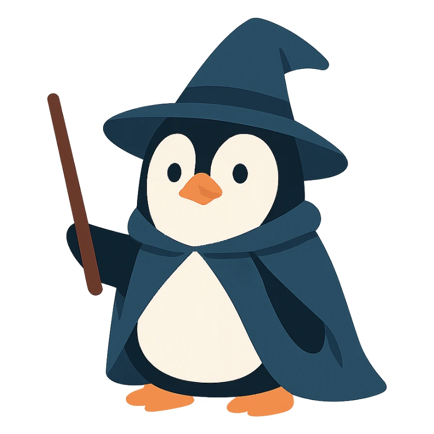 flat design style penguin wizard sticker