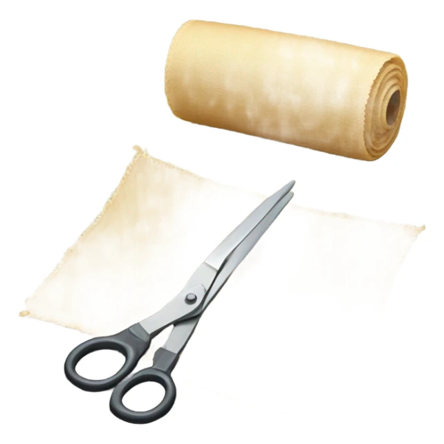 a roll of fabric is cut by scissors sticker