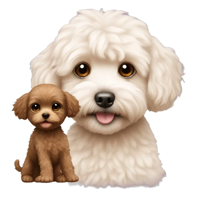 Maltipoo with a small monkey sticker