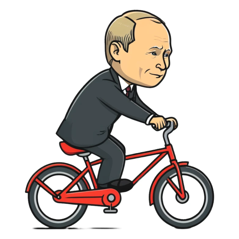 Vladimir Putin riding a bicycle from side view sticker