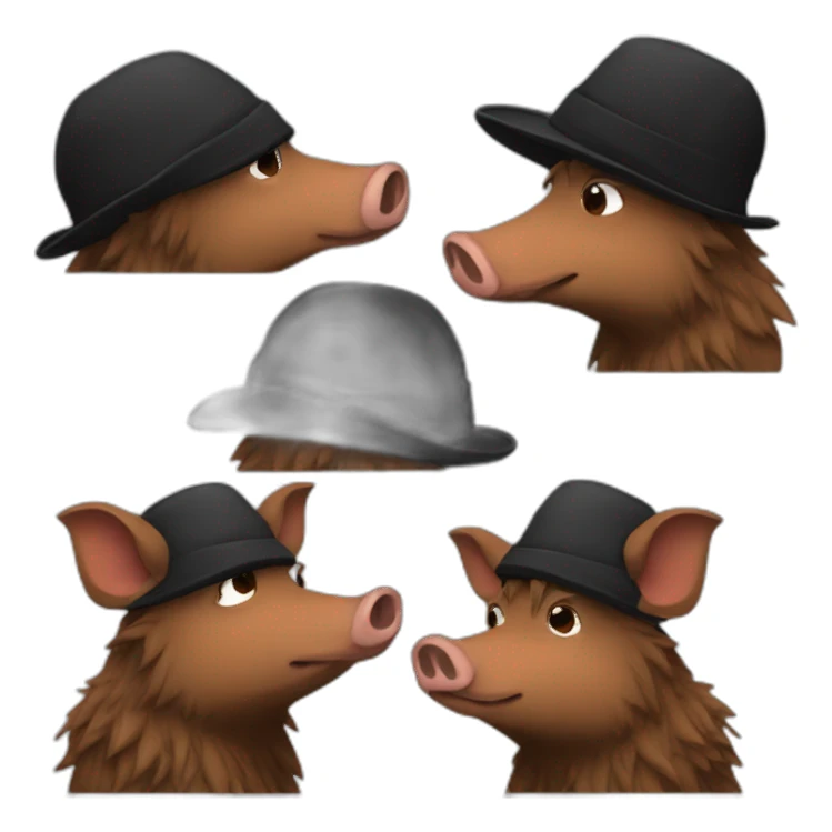 profile really sad big brown boar with black winter hat sticker