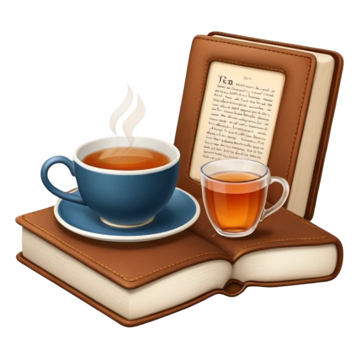 A cup of tea next to a book sticker