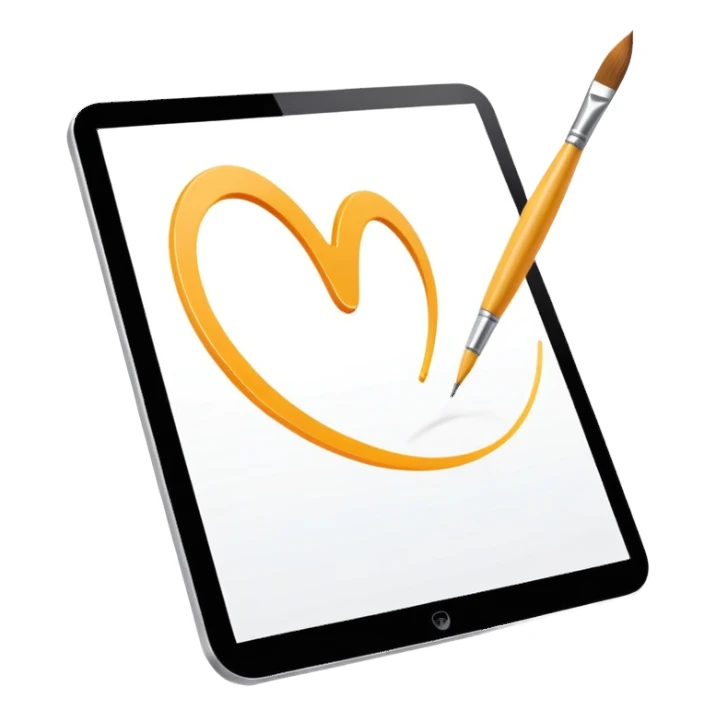digital tablet paintbrush hovering above a smooth vector curve sticker
