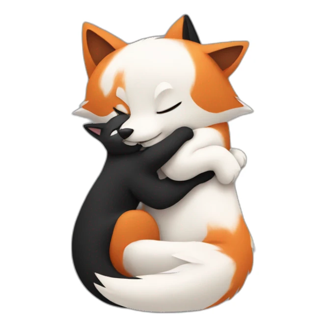 Fox hug black and white cat sticker