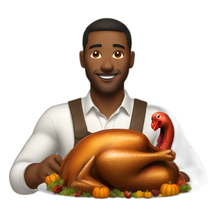 Man loving thanksgiving turkey with white liquid sticker