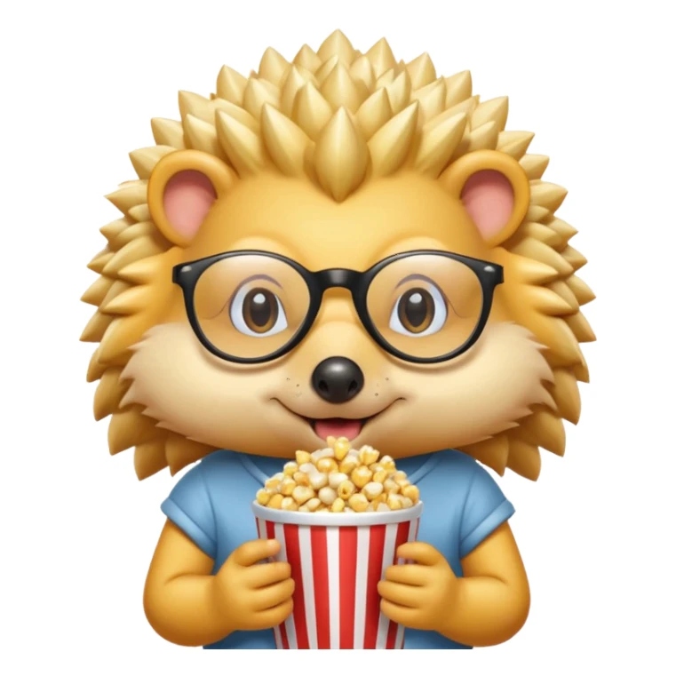 yellow hedgehog with glasses eating pop corn sticker
