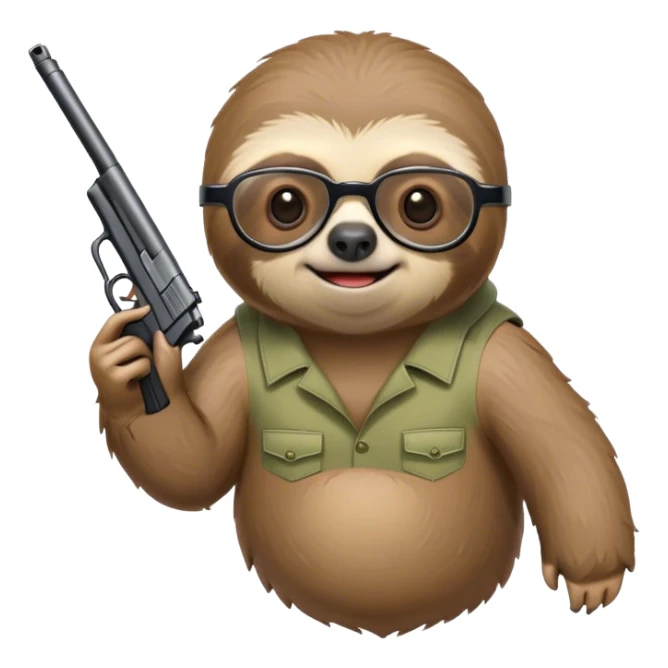 sloth with glasses shooting a gun sticker