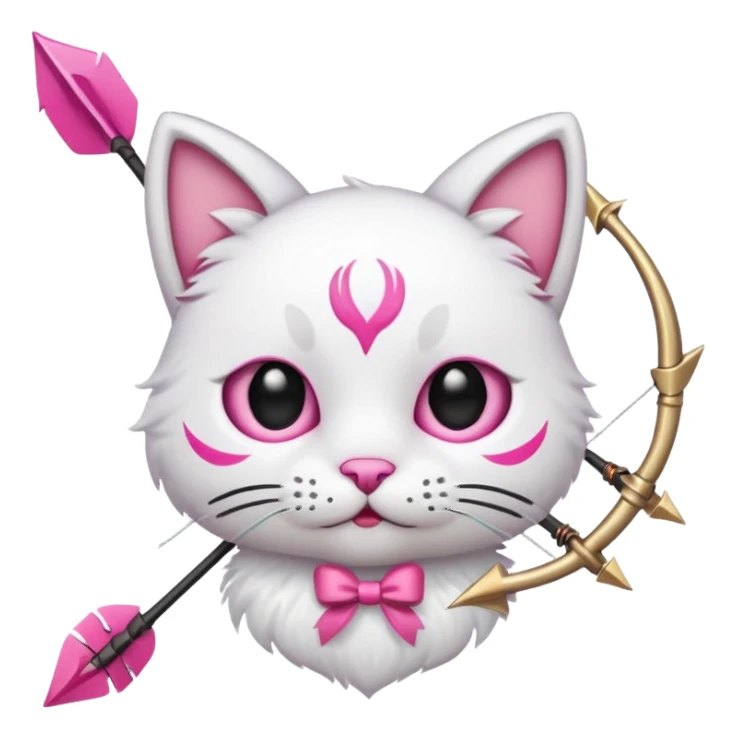 Emoji cat head white emoji with pink bow and arrow sticker
