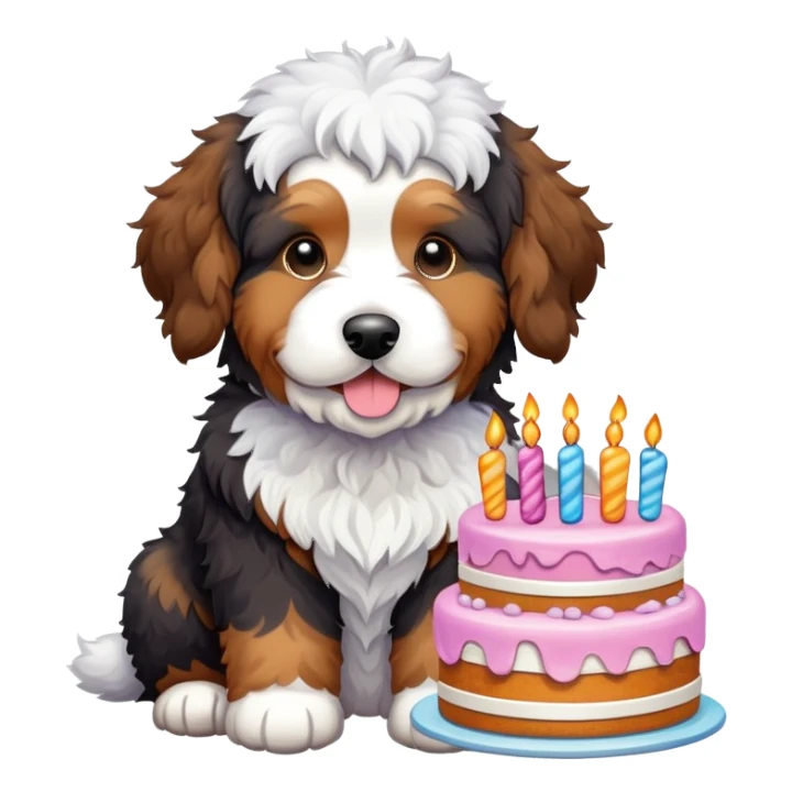 Merle bernedoodle with cake sticker
