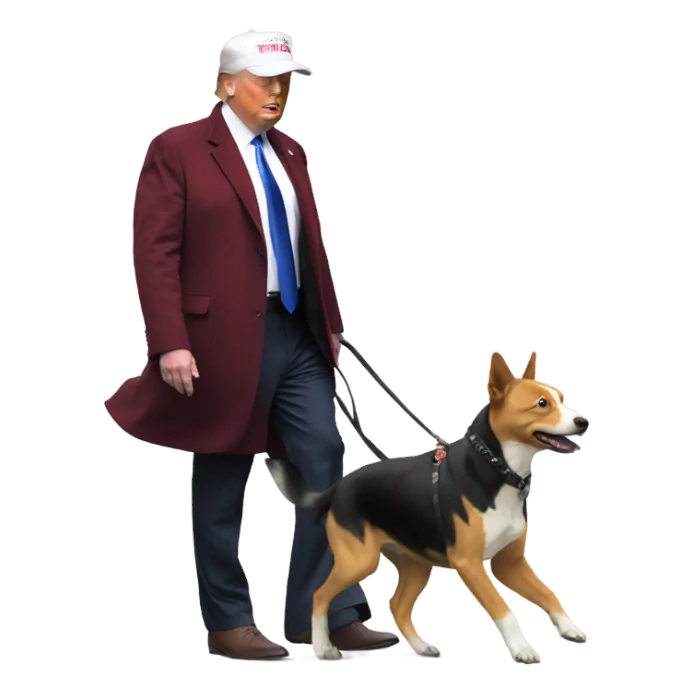 Elon Musk walking a dog with a trump hat on  sticker