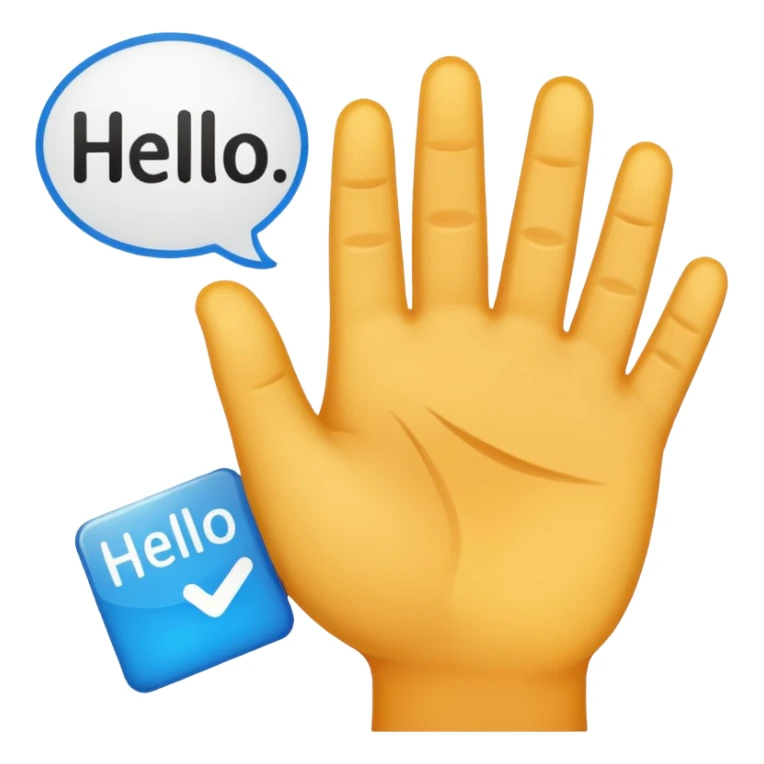 hand holding a sign "hello" sticker