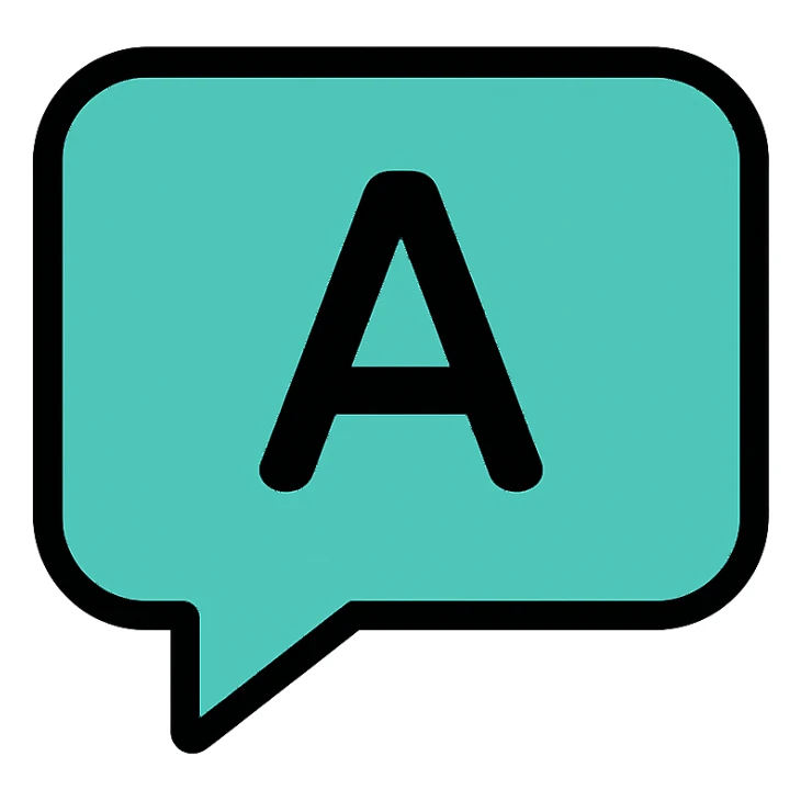 teal chat box bubble with an A for answer, modern icon style, clean and friendly sticker