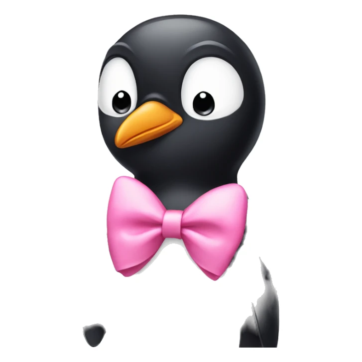 pouting sad penguin wearing a pink bow sticker