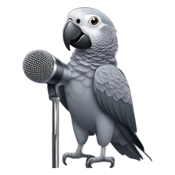 African grey parrot with microphone sticker