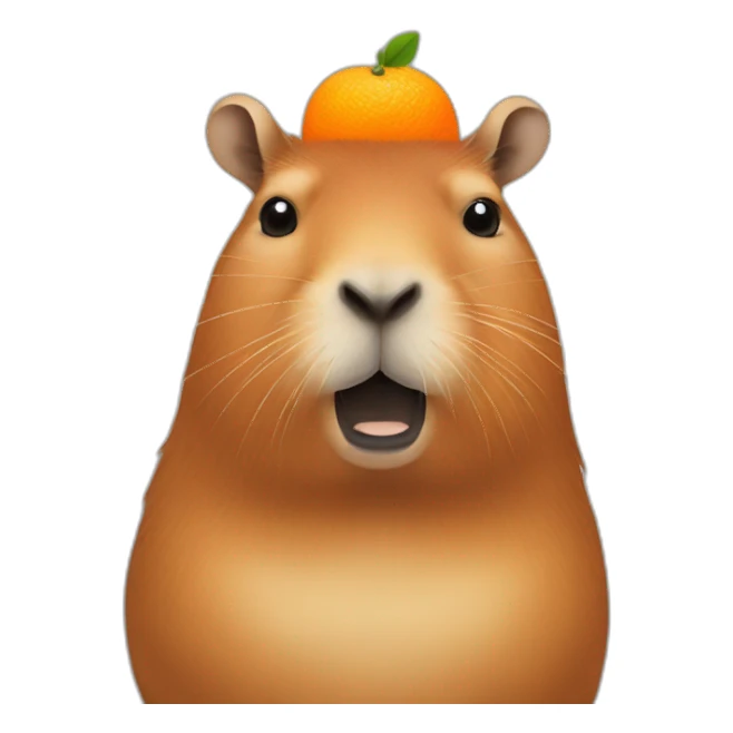 capybara with an orange on its head sticker