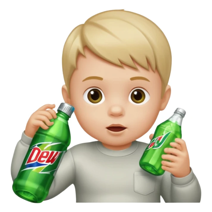 A baby boy drinking Mountain Dew sticker