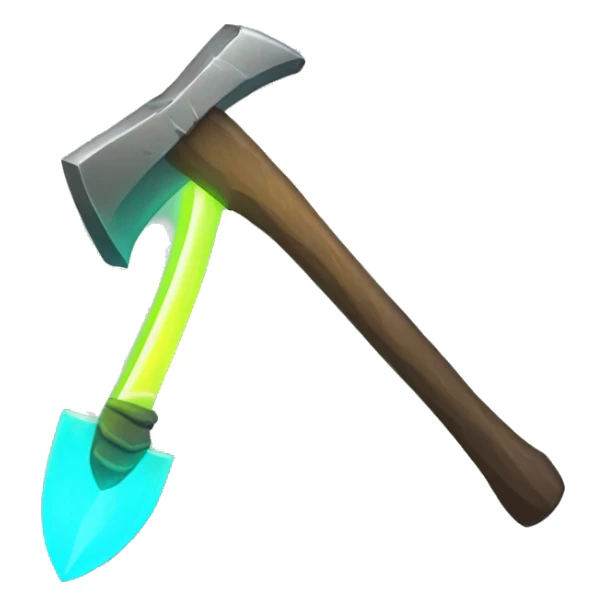 pickaxe with glowing neon elements sticker