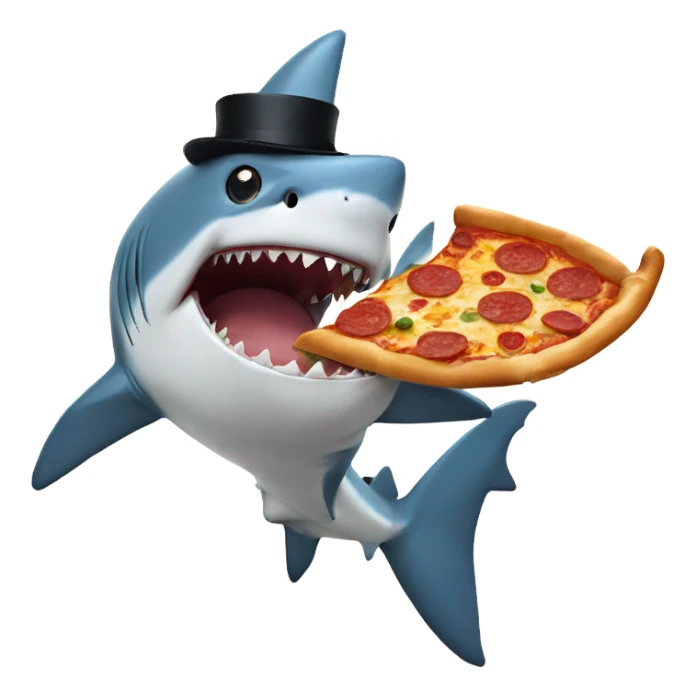 Shark with a top hat eating pizza sticker